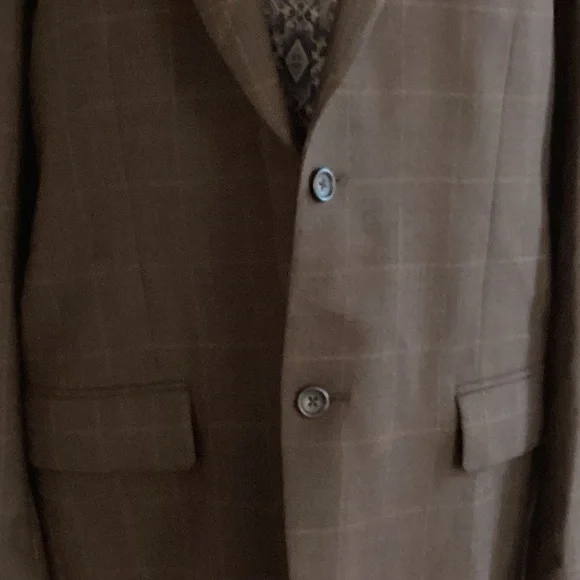 Joseph & Feiss Gold brown windowpane plaid wool 2 button notch collar jacket 46L - Picture 2 of 13